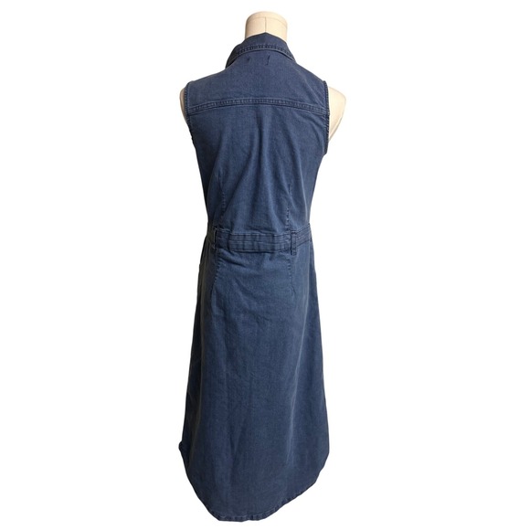 Vintage Bebe Sleeveless Denim Midi Dress Size L Stretch Y2K Western Utility - Picture 2 of 11